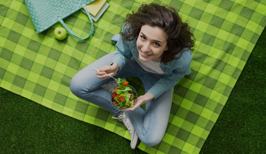 Girl sitting on blanket